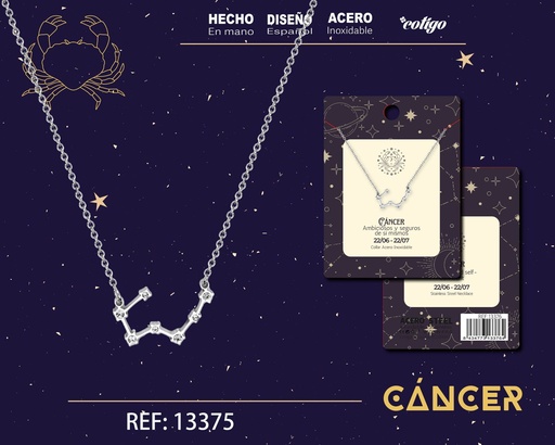 [13375] Collar mapa estelar del zodiaco Cáncer plateado con strass - Joyería zodiacal