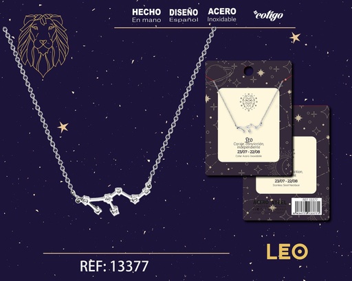 [13377] Collar mapa estelar del zodiaco Leo plateado con strass - Joyería zodiacal