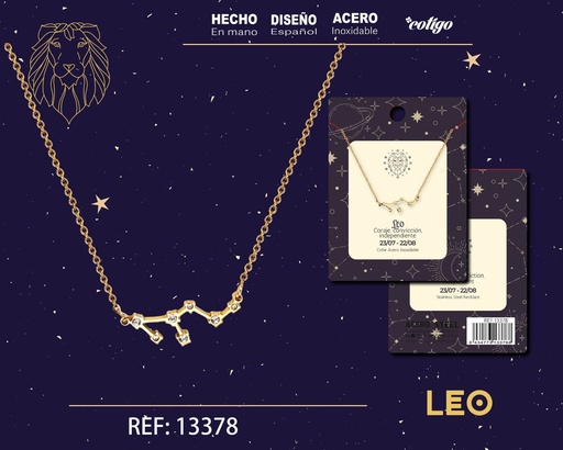 [13378] Collar mapa estelar del zodiaco Leo dorado con strass - Joyería zodiacal