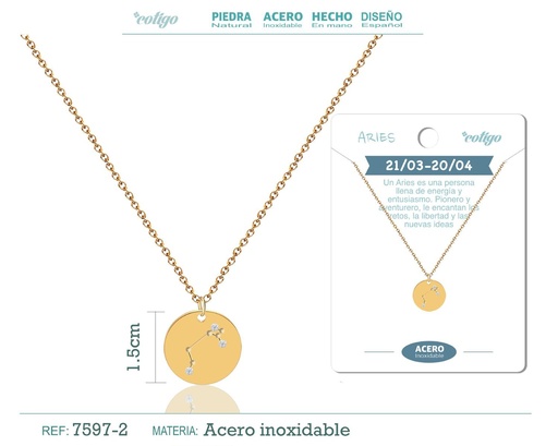 [7597-2] Collar zodiaco Aries acero dorado - Joyería zodiacal