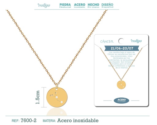 [7600-2] Collar zodiaco Cáncer acero dorado - Joyería zodiacal