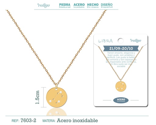 [7603-2] Collar zodiaco Libra acero dorado - Joyería zodiacal