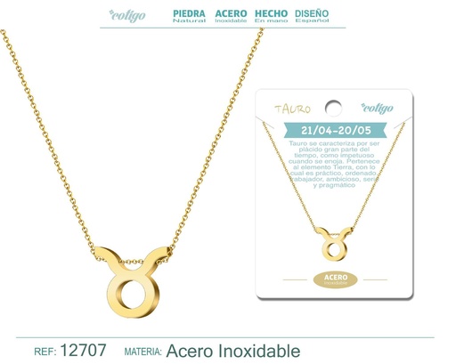 [12707] Collar de acero con zodiaco Tauro color dorado - Joyería zodiacal