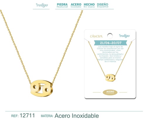 [12711] Collar de acero con zodiaco Cáncer color dorado - Joyería zodiacal