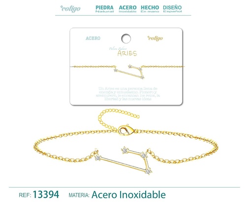 [13394] Pulsera mapa estelar del zodiaco Aries dorado con strass - Joyería zodiacal