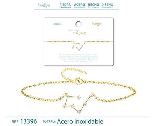 [13396] Pulsera mapa estelar del zodiaco Tauro dorado con strass - Joyería zodiacal