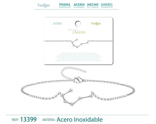 [13399] Pulsera mapa estelar del zodiaco Cáncer plateado con strass - Joyería zodiacal