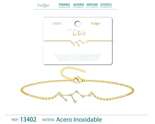 [13402] Pulsera mapa estelar del zodiaco Leo dorado con strass - Joyería zodiacal