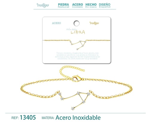 [13405] Pulsera mapa estelar del zodiaco Libra dorado con strass - Joyería zodiacal