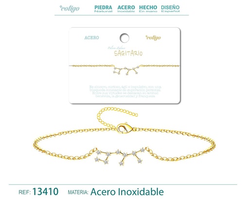 [13410] Pulsera mapa estelar del zodiaco Sagitario dorado con strass - Joyería zodiacal