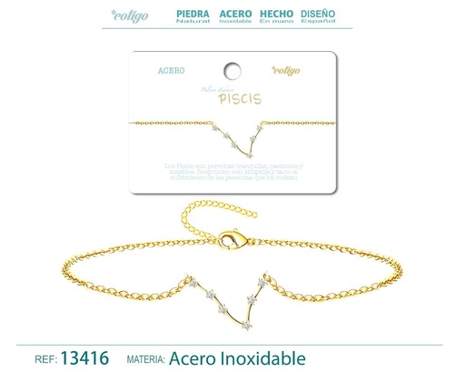 [13416] Pulsera mapa estelar del zodiaco Piscis dorado con strass - Joyería zodiacal