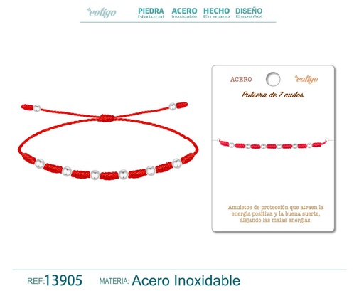 [13905] Pulsera 7 nudos con bola de acero plateado - Pulsera de nudos