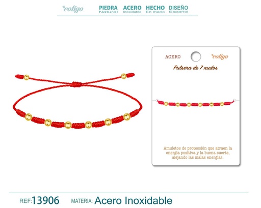 [13906] Pulsera 7 nudos con bola de acero dorado - Pulsera de nudos