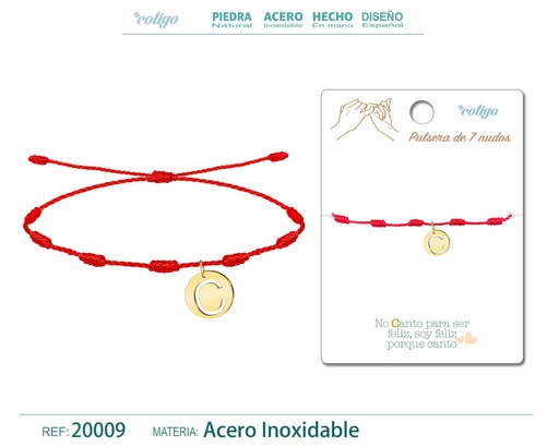 [20009] Pulsera de 7 nudos con letra C en color dorado - Joyería y accesorios