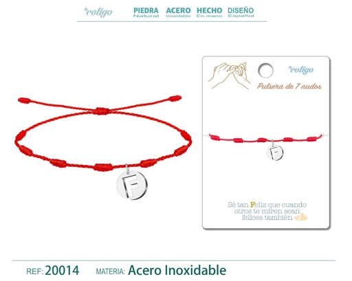 [20014] Pulsera 7 nudos con letra F color plateado - Pulsera de nudos