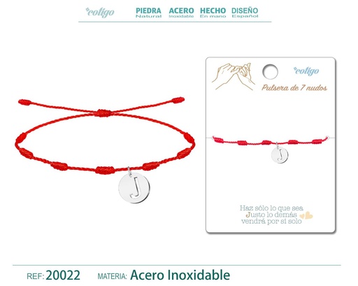 [20022] Pulsera 7 nudos con letra J color plateado - Pulsera de nudos