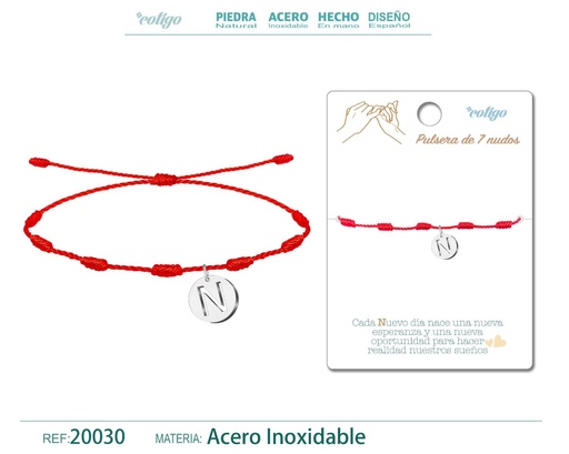 [20030] Pulsera 7 nudos con letra N color plateado - Pulsera de nudos