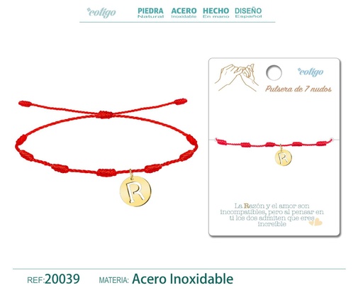 [20039] Pulsera 7 nudos con letra R color dorado - Pulsera de nudos