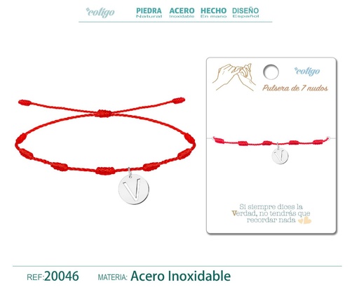 [20046] Pulsera 7 nudos con letra V color plateado - Pulsera de nudos