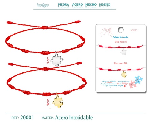 [20001] Pulsera de 7 Nudos con Puzzle en acero plateado y dorado - Pulseras de amistad para parejas