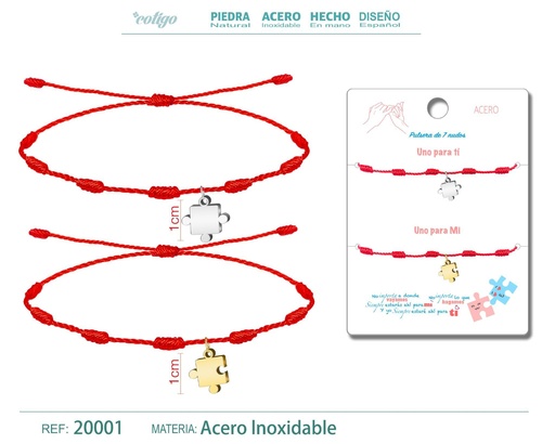 [20001] Pulsera de 7 nudos con rompecabezas en acero plateado y dorado - Joyería de amistad