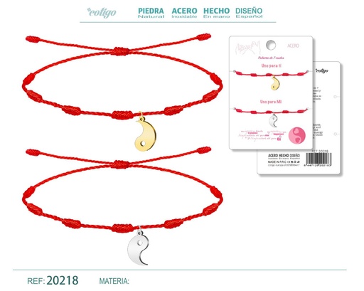 [20218] Pulsera de 7 Nudos con Yin-Yang en acero plateado y dorado - Pulseras de amistad para parejas