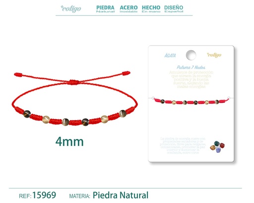 [15969] Pulsera de 7 Nudos con Ágata 4mm - Pulseras de piedras naturales