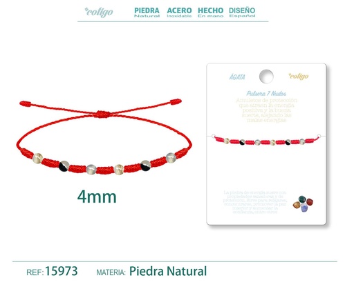 [15973] Pulsera de 7 Nudos con Ágata 4mm - Pulseras de piedras naturales