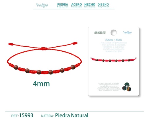 [15993] Pulsera de 7 Nudos con Piedra Sangre de África 4mm - Pulseras de piedras naturales