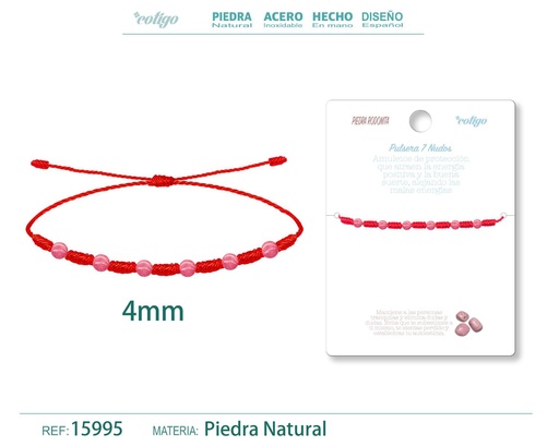 [15995] Pulsera de 7 Nudos con Piedra Rodonita 4mm - Pulseras de piedras naturales