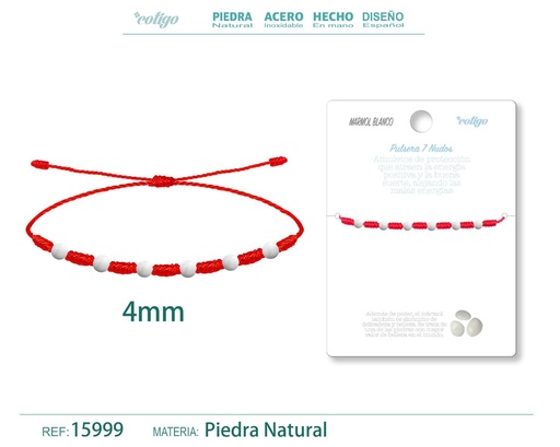 [15999] Pulsera de 7 Nudos con Mármol blanco 4mm - Pulseras de piedras naturales