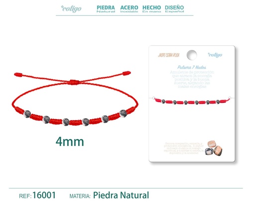 [16001] Pulsera de 7 Nudos con Jaspe cebra rosa 4mm - Pulseras de piedras naturales