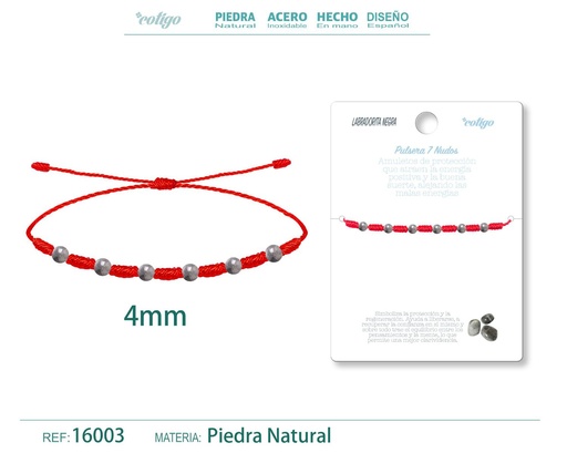 [16003] Pulsera de 7 Nudos con Labradorita negra 4mm - Pulseras de piedras naturales