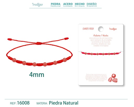 [16008] Pulsera de 7 Nudos con Cuarzo fresa 4mm - Pulseras de piedras naturales