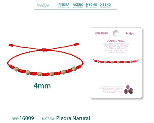 [16009] Pulsera de 7 Nudos con Turmalina sandía 4mm - Pulseras de piedras naturales