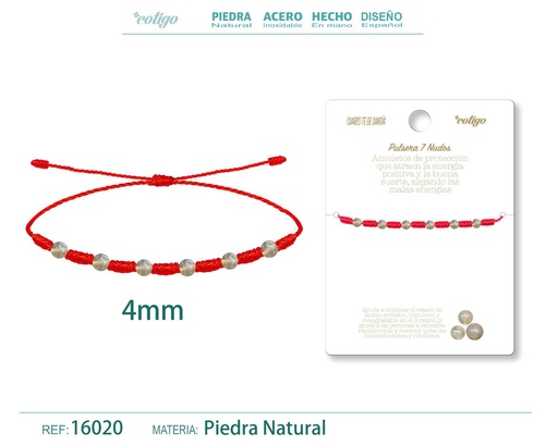 [16020] Pulsera de 7 Nudos con Cuarzo té de sandía 4mm - Pulseras de piedras naturales