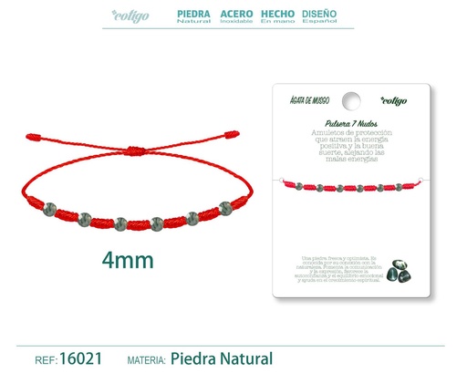 [16021] Pulsera de 7 Nudos con Ágata de musgo 4mm - Pulseras de piedras naturales