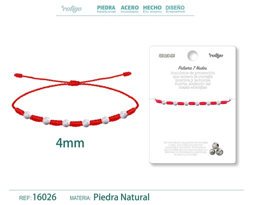 [16026] Pulsera de 7 Nudos con Piedra blanco-negra 4mm - Pulseras de piedras naturales