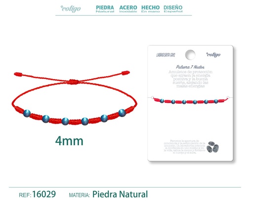 [16029] Pulsera de 7 Nudos con Labradorita gris 4mm - Pulseras de piedras naturales