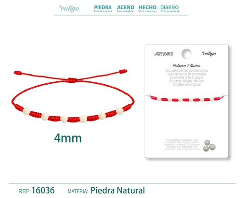 [16036] Pulsera de 7 Nudos con Jaspe blanco 4mm - Pulseras de piedras naturales