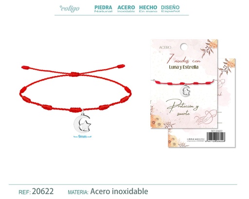 [20622] Pulsera de 7 Nudos con Luna y Estrella color plateado - Pulseras de suerte y protección