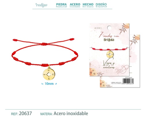 [20637] Pulsera de 7 Nudos con Brújula color dorado - Pulseras de suerte y protección