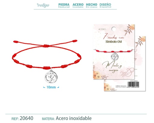 [20640] Pulsera de 7 Nudos con Símbolo OM color plateado - Pulseras de suerte y protección