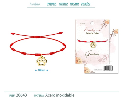 [20643] Pulsera de 7 Nudos con Pata de Gato color dorado - Pulseras de suerte y protección