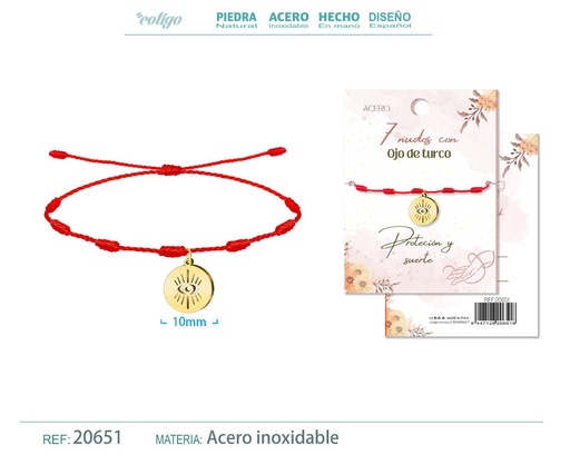 [20651] Pulsera de 7 Nudos con Ojo Turco color dorado - Pulseras de suerte y protección
