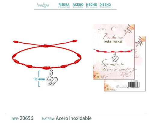 [20656] Pulsera de 7 Nudos con Nota musical color plateado - Pulseras de suerte y protección
