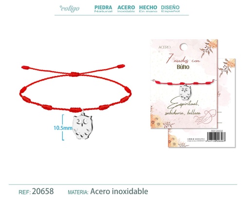 [20658] Pulsera de 7 Nudos con Búho color plateado - Pulseras de suerte y protección