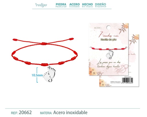 [20662] Pulsera de 7 Nudos con Huella de pie color plateado - Pulseras de suerte y protección