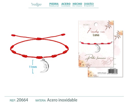 [20664] Pulsera de 7 Nudos con Luna color plateado - Pulseras de suerte y protección