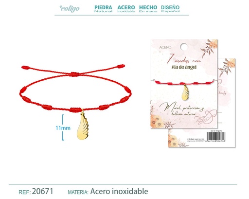 [20671] Pulsera de 7 Nudos con Ala de ángel color dorado - Pulseras de suerte y protección